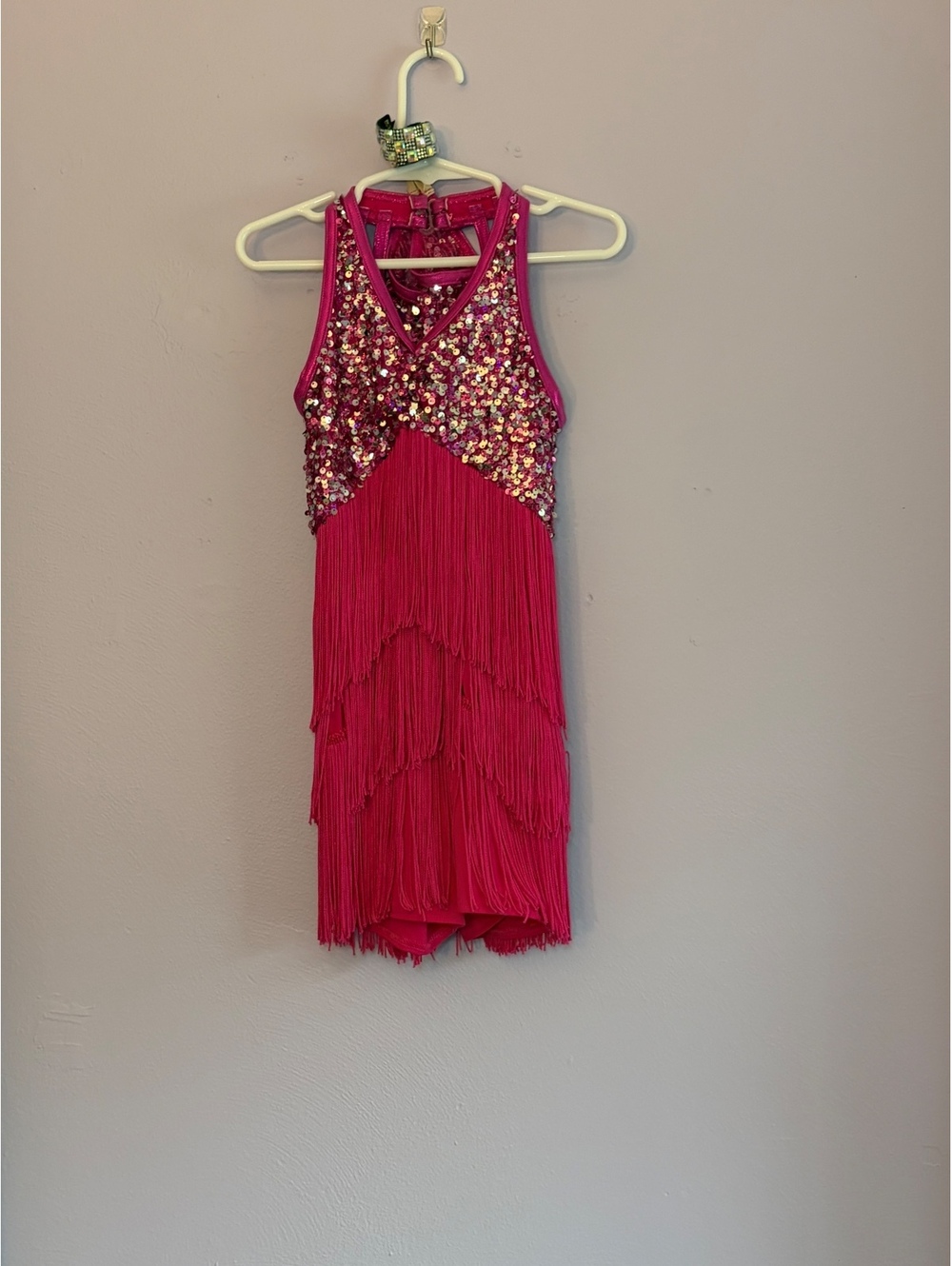 Weissman SC Small Child Fuchsia Pink Sequin Fringe Jazz Tap Dance Costume Set